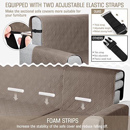 Image of TAOCOCO Waterproof Sectional Couch Covers L Shaped Sofa Covers Chaise Lounge Cover 3pcs Reversible Sofa Covers(X-Large, Taupe)