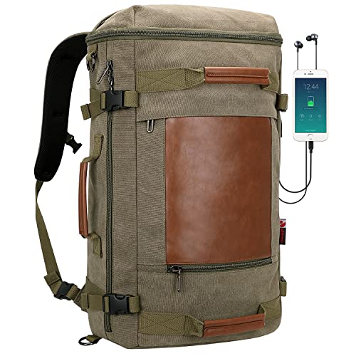 Hottest Sales WITZMAN Travel Backpack with USB Charging Port Large Carry On Canvas Backpack Duffel Luggage Fit 17 inch Laptop for Men Women(2063 Light Green)