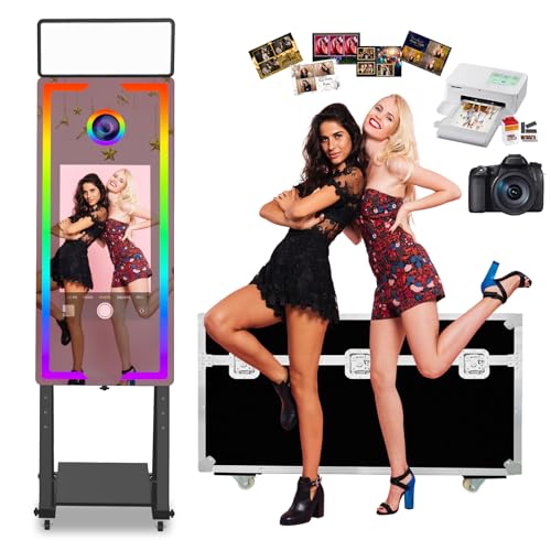 Image of Magic Mirror Photo Booth, 40-22in Interactive Touch Screen Photo Booth Machine Built-in Mini PC,App Remote Control RGB Light,Idea for Event Rental Party (Black, 40-22in)