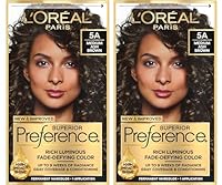 L'Oreal Paris Superior Preference Luminous Fade-Defying Permanent Hair Color, Hair Dye For Up to 9 Weeks of Radiance, Medium Ash Brown 5A, 1 Hair Dye Kit (Pack of 2)
