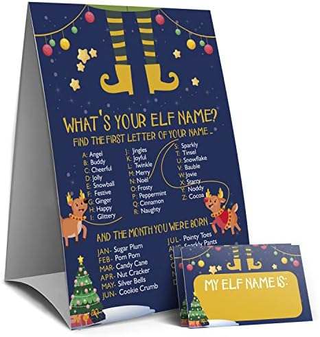 What's Your Elf Name Christmas Game - Foldable Sign & 50 Guess Cards, Fun For Family Parties & Holiday Gatherings - View #2