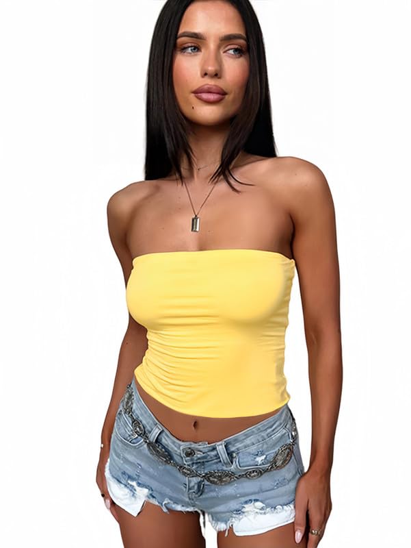 Sukiglam Crop Top Mujer Camiseta Sin Tirantes Elástico Tubo Tops Corto Bandeau Verano Camisetas Sin Mangas Y2K Shirt Sexy Sin Espalda Going out Clothes Causal Básico Blusa Fashion Ropa