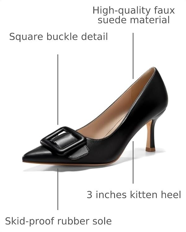 Women's Closed Pointed Toe Pumps Kitten Heel Dress Shoes Slip on Elegant Wedding Pumps with Square Buckle by Coutgo - Used condition - Image 3