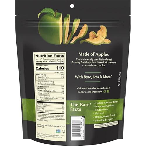 Bare Baked Crunchy Apple Chips, Granny Smith Apple, Gluten Free, 3.4 oz Bag - image 2