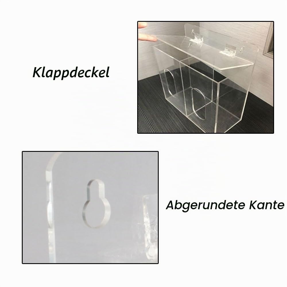 SagaSave Gesichtsmaskenspender, Acryl Einweg-Gesichtsmaske und Handschuhspender Box Halter mit Deckel, Wandhalterung Aufbewahrungsbehälter für Handschuhe, Schuhüberzüge, Haarnetze (S)