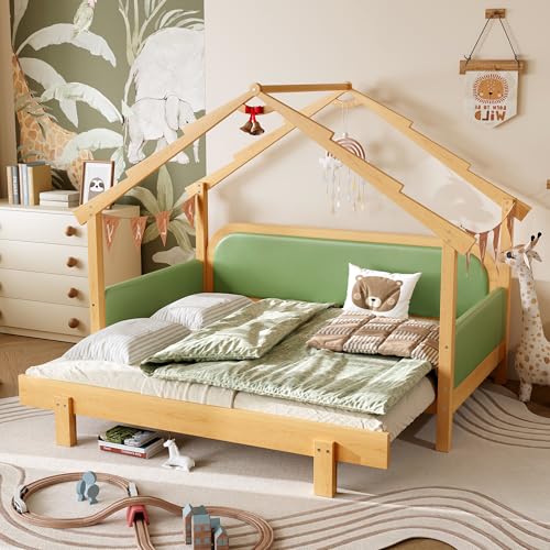 Fiorune Twin Size House Daybed with Trundle for Kids, Wood