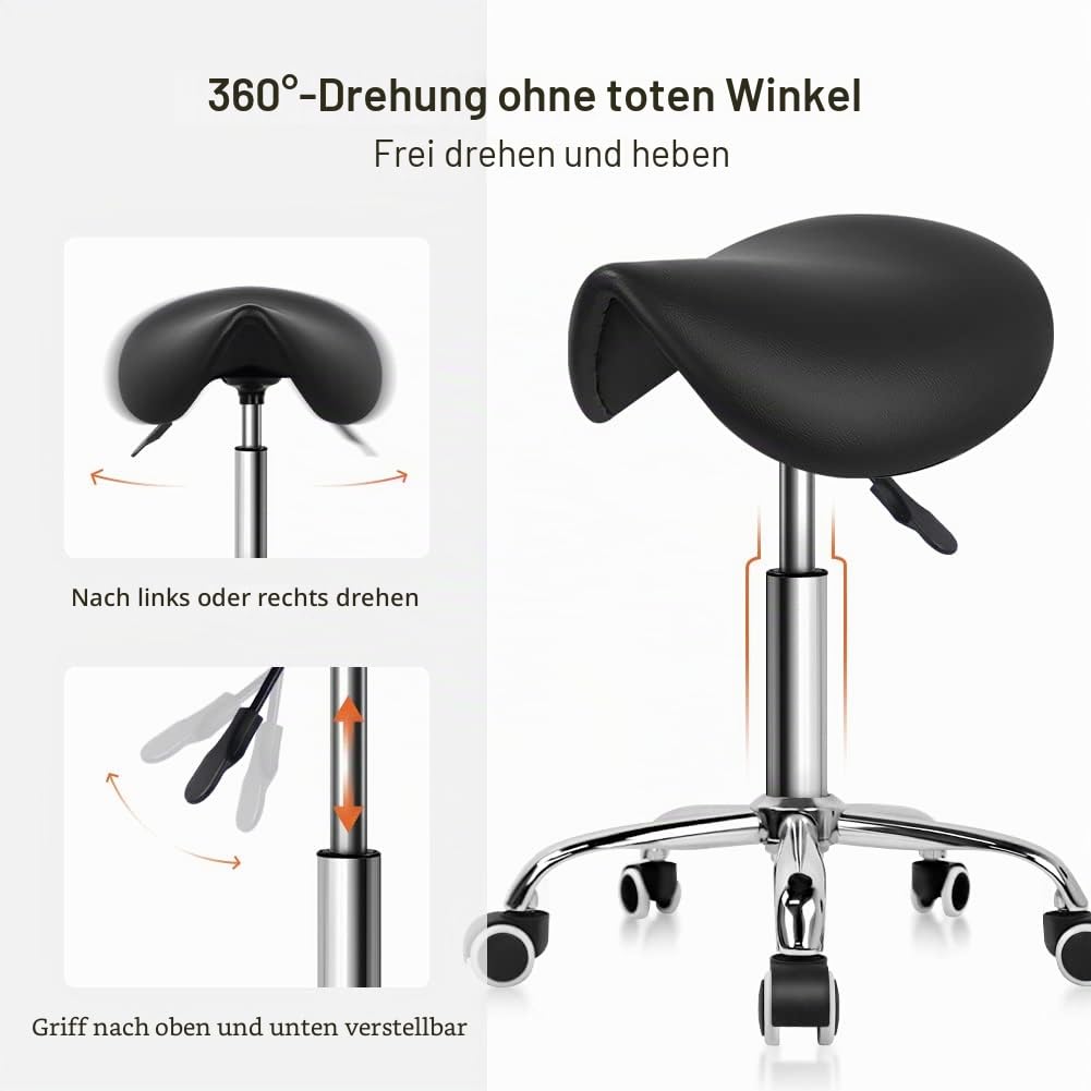 KKTONER Sattelhocker Rollhocker Arbeitshocker mit Sattelsitz höhenverstellbar drehbar schwarz