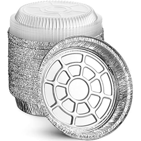 MontoPack 9” Round Aluminum Foil Pans with Clear Lids | Disposable Containers with Straight Walls for Storing, Baking, Meal Prep & Reheating | Freezer & Oven Safe, Recyclable | 40 Pack of Tins Cover