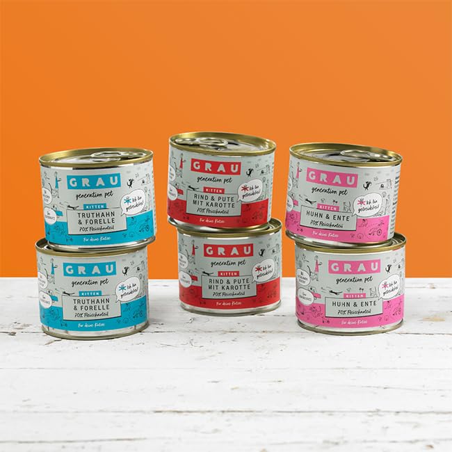 GRAU – das Original – Nassfutter für Katzen - Mischtray Kitten Generation Pet, 6er Pack (6 x 200 g), Mix aus verschiedenen Menüs, für Kitten
