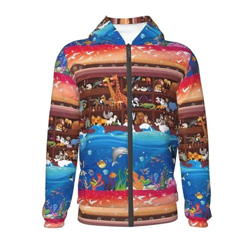 Animals On Noah's Ark Kids Pullover Hoodies Boys Zip Up Sweatshirts Girls Athletic Clothes with Pocket2