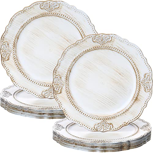 18 Packs Antique White Charger Plates 13 Inch Round Plastic Charger Vintage Embossed Pattern Decorative Plate Chargers Dinner Plate Chargers For Dinner, Party, Wedding, Elegant Tableware Decoration #TOP30