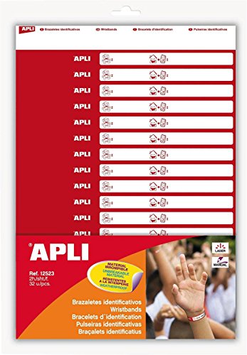 APLI Kids 12523 - Pack de 32 brazaletes identificativos con 2 hojas