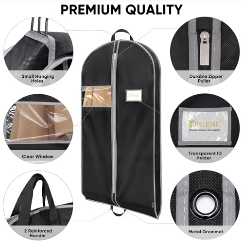 BALEINE 2PK Heavy Duty Garment Bag with Shoe Storage Travel Bag for Dresses, Suit, Coats Travel Essential (43", Black) - Image 6