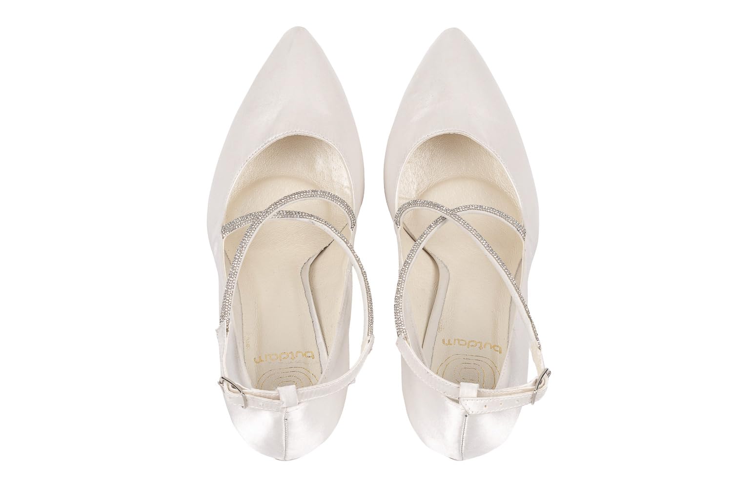 Butdam Brautschuhe Damen Hochzeit mit Rhinestone Blockabsatz JAGODA Satin Ivory/Creme 35-41