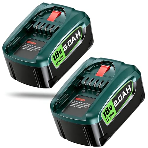 2 Batteries de Rechange 8,0 Ah pour Bosch 18 V PBA PSB PSR, compatibles avec Les systèmes Green Tools House & Garden 18 V (Non compatibles avec Les aspirateurs Bosch Unlimited Series)