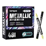 languo Metallic Acrylic Paint Markers, 48 Colors Dual Tip Acrylic Metallic Markers Set (Brush & Fine), Glitter Paint Pens for Black Paper, Rock Painting, Glass, Wood, Ceramic, DIY Arts and Crafts
