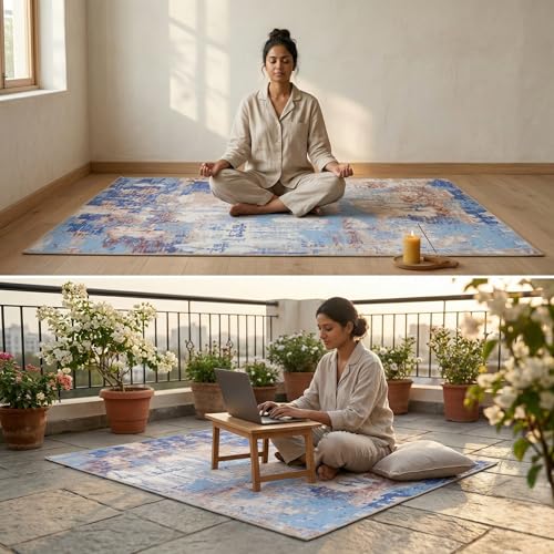 Image of Dream Weaverz Anti Slip Rectangular Carpet for Living Room & Hall | Silk | Flat Woven Soft Washable Floor Mat for Home, Bedroom Floor & Kitchen | Durable Anti Skid Rug for Daily Use (4 X 6) feet