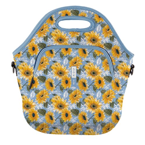 Sok It LunchTote Zippered Bag Insulated Neoprene Caddy (Sunflower Skies, X-Large 6.5 Quart Lunch Tote)