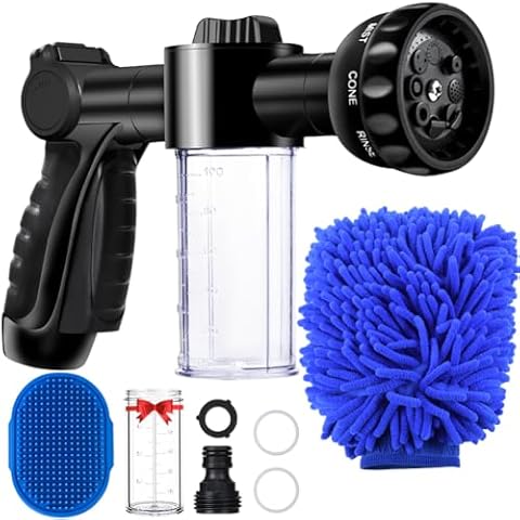 EVILTO Garden Hose Nozzle, High Pressure Hose Spray Nozzle 8 Way Spray Pattern One-Touch Sprayer for Watering Plants, Lawn, Patio, Car Wash, Cleaning，Showering Pet Cover