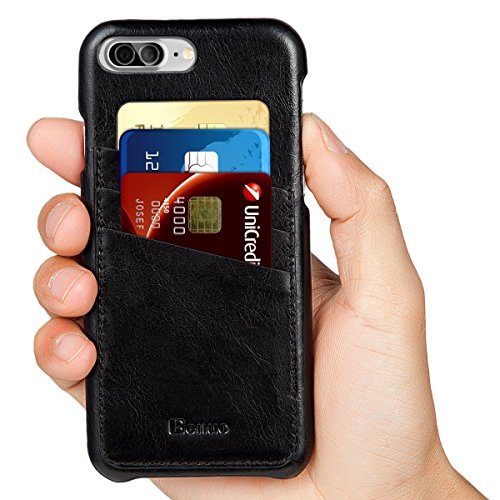iPhone 8 Plus Case, iPhone 7 Plus Case, Benuo[Card Slot Vintage Series] Premium Genuine Leather Card Case,3 Card Slots, Ultra Slim, Soft Leather Cover for iPhone 8 Plus/7 Plus 5.5 inch(Stylish Black)
