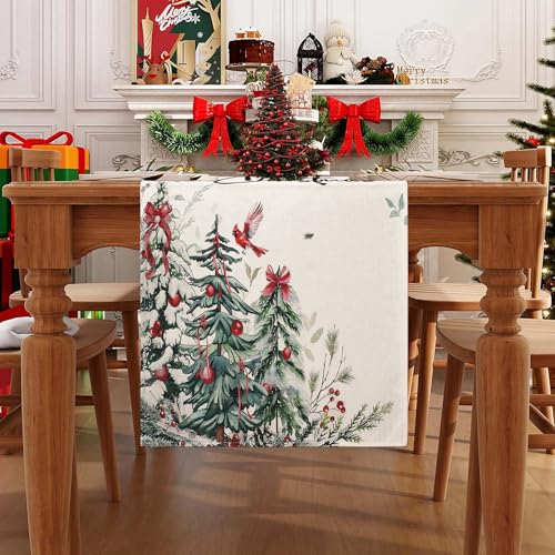 Camino de Mesa Navidad Árbol de Navidad Centro de Mesa Navidad 40 x 140cm Decorativo Linternas Cereza Centro de Mesa Comedor para decoración Navideña para El Hogar Restaurante Boda Regalo Fiesta