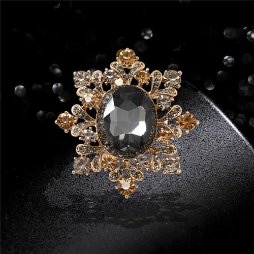 Image of Oval Rhinestone Brooch Pin for Women Girls Gold Plated Fashion Color Crystal Victorian Style Brooches Lapel Pins Dainty Hat Bag Dress Acccessories Antique Art Deco Christmas Valentine Festival Ornament Jewelry Gift