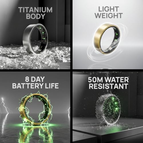 Image of HART X2 Smart Ring for Women & Men, Buy Sizing Kit First, Advanced Health & Fitness Ring with Sleep Tracker, 8+ Days Battery, 50m Waterproof, No Subscription, Charging Case, Gunmetal Black 12