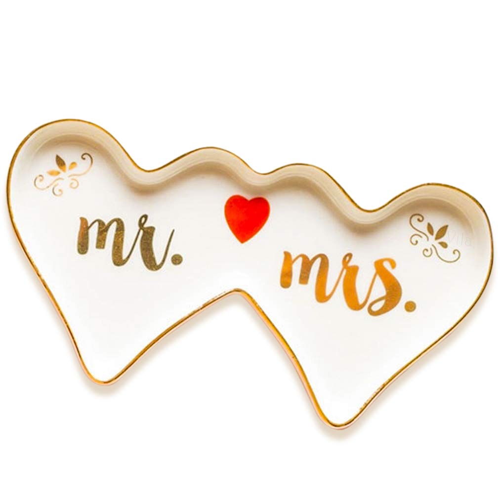 VilaVila Dog and Cat Jewelry Dish, Porcelain Jewelry, Collar, Nail Clipper, Bow Tie and Tags Holder, Twin Heart-shaped with Raised Edges