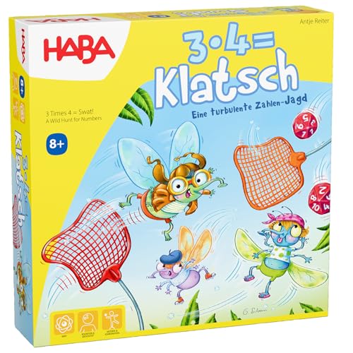 HABA 3X4=Klatsch – Spannendes Lernspiel für 2-6 Spieler ab 8 Jahren, Fördert das kleine Einmaleins und die Konzentration, Lustiges Reaktionsspiel zum Rechnen üben – 2012173001