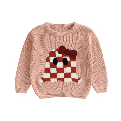 Toddler Baby Boys Girls Halloween Sweaters Pumpkin Letter Ghost Long Sleeve Round Neck Ribbed Knitted Pullover Tops