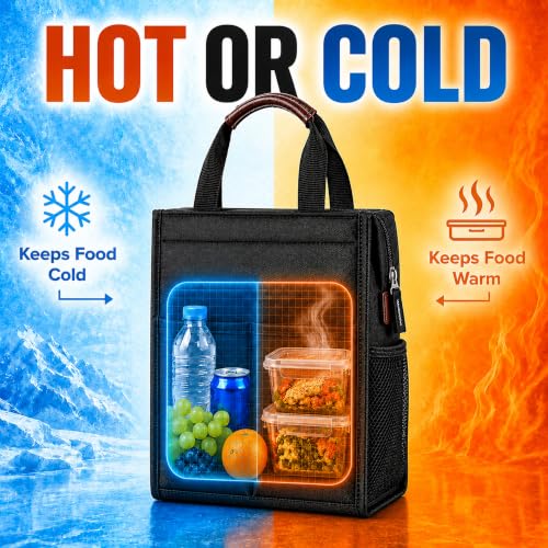 Image of Eightiz Thermal Insulated Lunch Bag for Women & Men Waterproof Soft Cooler Tote Leakproof Reusable Lunch Box Bag with Storage Pocket Ideal for Office, Travel, Picnic (Black)