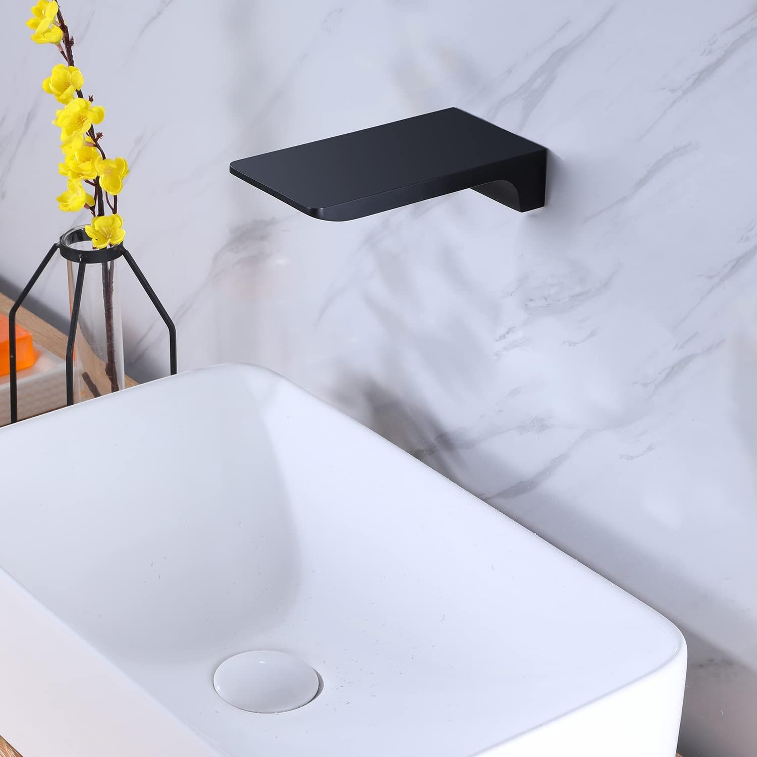 Waterfall Tub Spout Wall Mount Waterfall Bathroom Bathtub Tub Spout 1/2" NPT Connector Roman Tub Filler Faucet Stainless Steel Bath Tub Sprayer, Matte Black