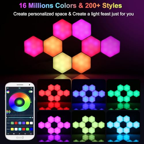 Image of Vcwtty Hexagon Lights Wall Panels, Smart LED Wall Lights with APP, DIY Modular Assembled Music Sync RGB Gaming, Hex Light with USB-Power for Autism, Game Room Decor, Party (6-Pack)