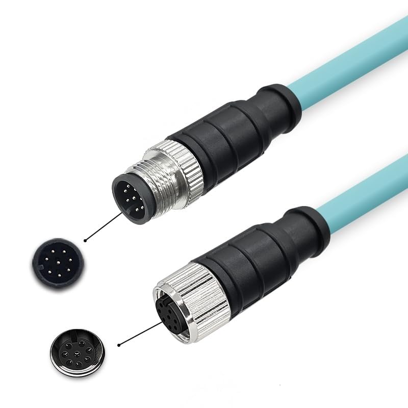 M12 to M12 Cat7 Ethernet Cable, 10Gbps Gigabit, IP67 Rated Waterproof Dustproof, Flexible PUR Jacket for Industrial Automation, Robotics (8 Pin A-Code Male to Female, 5 Meter)