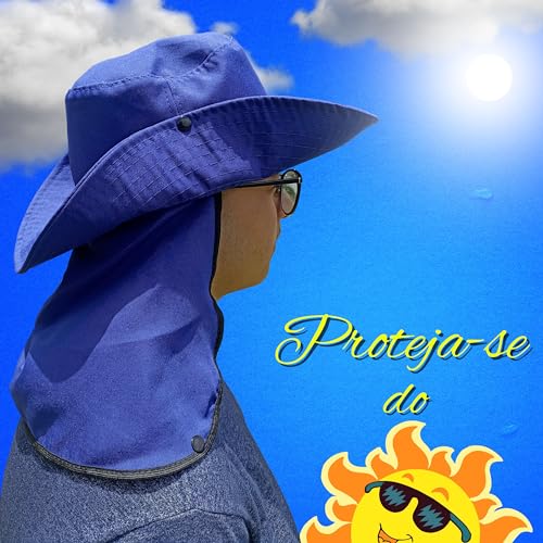 Chapéu Pescador Australiano Passeio Praia Trabalho Protege do Sol Pescoço (AZUL)