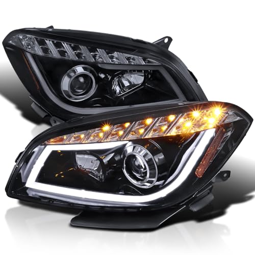 SPEC-D TUNING Black Smoke LED Tube Projector Headlights Compatible with 2008-2012 Chevy Malibu LS/LT/LTZ 2008-2010 Chevy Malibu Hybrid Left + Right Pair Headlamps Assembly