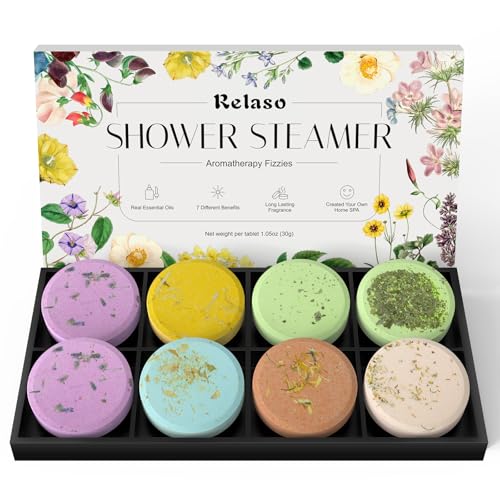 Shower Steamers Aromatherapy 8 Pack, Birthday Gifts for Women Men & Luxury Gift Box Packaging, Premium Shower Bombs with Natural Essential Oils, Home Spa Stress Relief, Relaxation Self Care