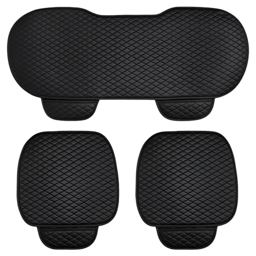 Image of Hicle Premium Car Seat Cushion Set - 3 Piece Anti-Slip PU Leather Seat Covers for Front & Rear Seats - Universal Fit (Black)