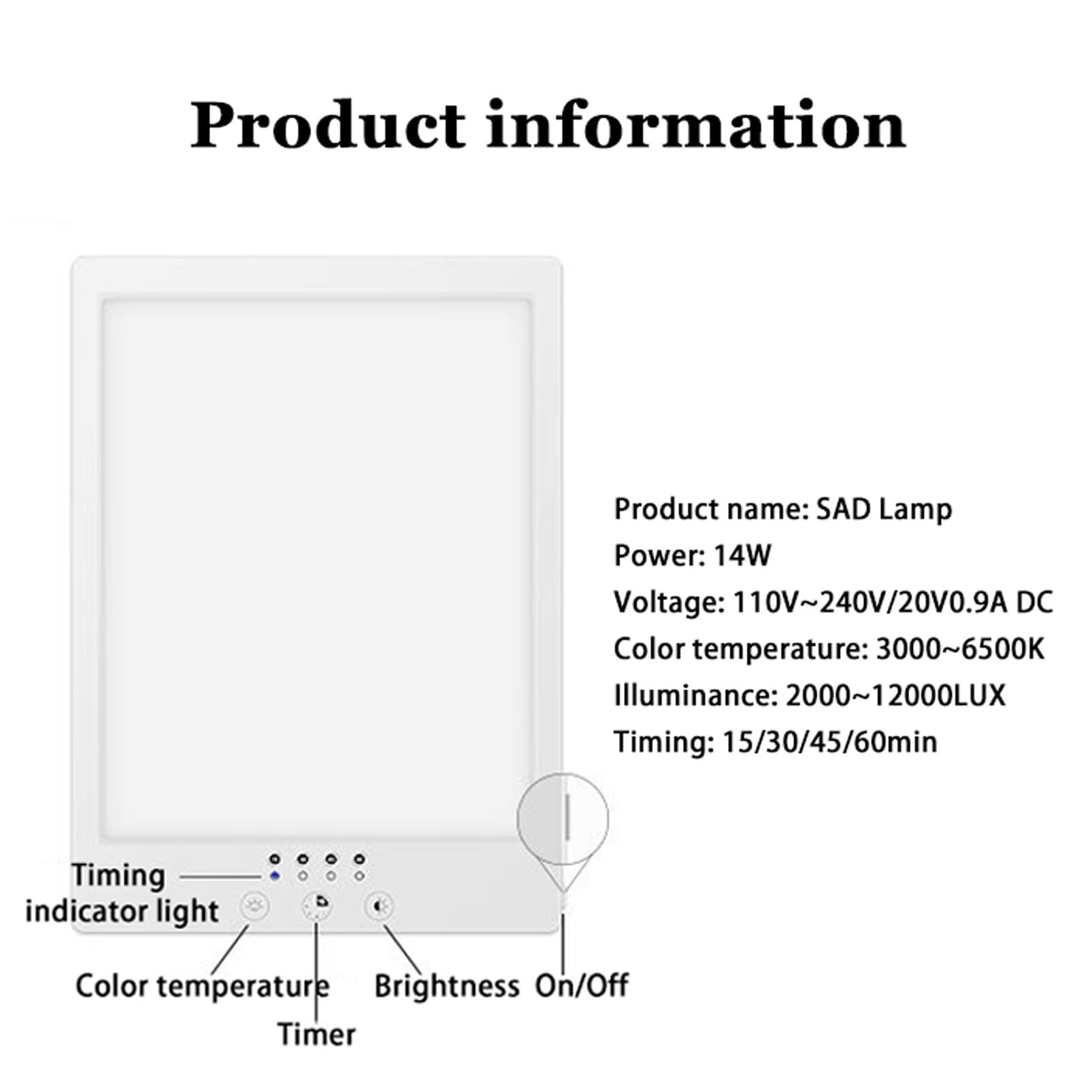 SAD Lampe de luminothérapie, lumière sans UV 12 000 Lux, lampe solaire portable avec 3 températures de couleur, luminosité réglable et 4 minuteries, lampe solaire à commande tactile