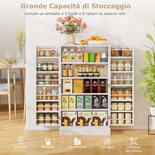 RELAX4LIFE Armadio Alto Portasuperiore 104 CM a 2 Ante con Ripiani Regolabili, Dispositivo Anti-ribaltamento, Dispensa per Cucina, Camera, Garage (BIANCO) - immagine 4