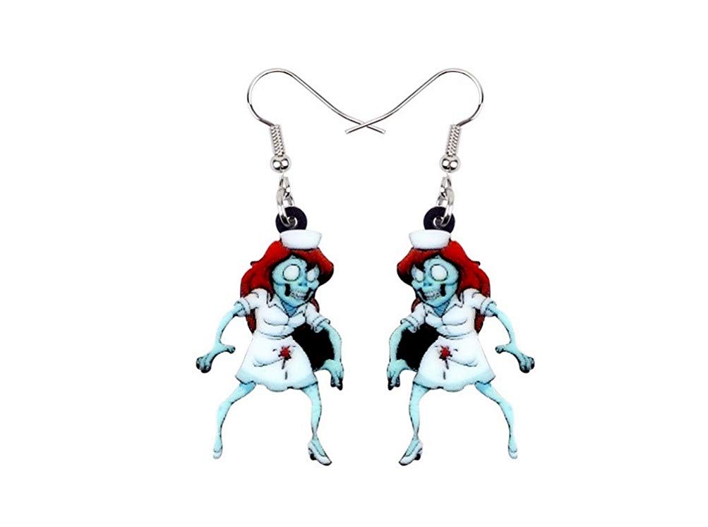 PlanetZia Acrylic Halloween Nurse, Zombie Nurse Earring Drop Dangles TVT-HNZ