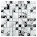 Crackle Square and Brick Glass Mosaic Tile for Bathroom and Kitchen Walls and Kitchen Backsplashes (White and Black)
