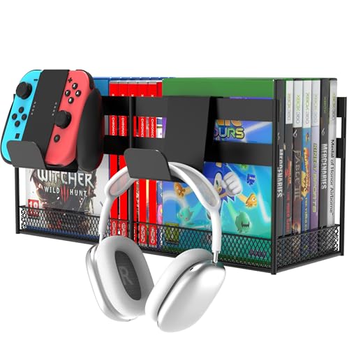 Alytree Spiele Aufbewahrung mit Controller Ständer Gaming Deko Controller Halterung für PS5/PS4/PS3/Xbox-Serie/CD/DVD Gaming Regal für Switch Spiele Organizer für 19 Spiel Discs
