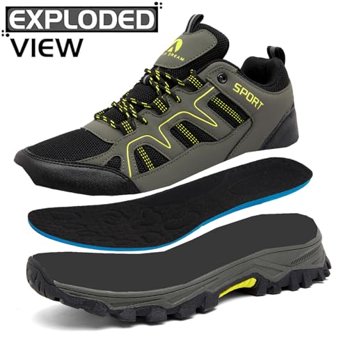 ASOCO DREAM Wanderschuhe Herren Damen Trekkingschuhe Leicht Outdoorschuhe Atmungsaktiv Bergschuhe Wanderhalbschuhe,Grün,41 EU