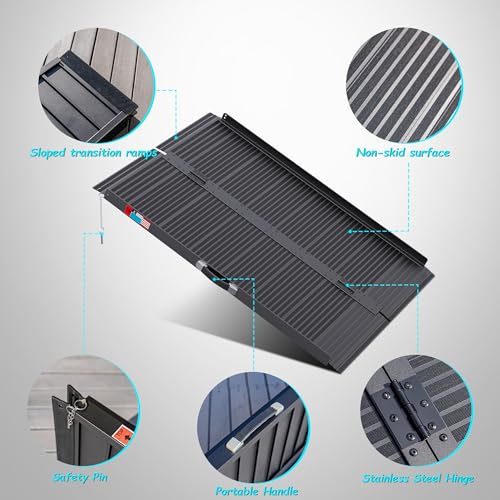 Image of WHALEMOTOR Black Portable Wheelchair Ramp, 4FT No-sew Non-Slip Aluminum Wheelchair Ramp, Folding Portable Wheelchair Ramps for Home, Weight Capacity Up to 800 LBS, Loading Dock Plates