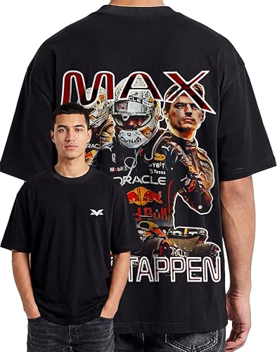Image of Men's Cotton Oversized T-Shirt - Relaxed Fit Half Sleeve F1 Graphic Print Tee for Streetwear & Casual Outings - Black