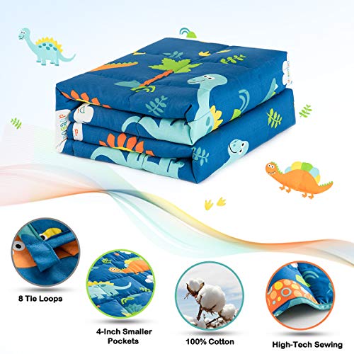 Sivio Weighted Blanket - All-Natural 100% Cotton Weighted Blanket 10 lbs 41 x 60 inches, Breathable Soft Throw Blanket for Calm Sleeping for Home and School Nap, Blue Dinosaur