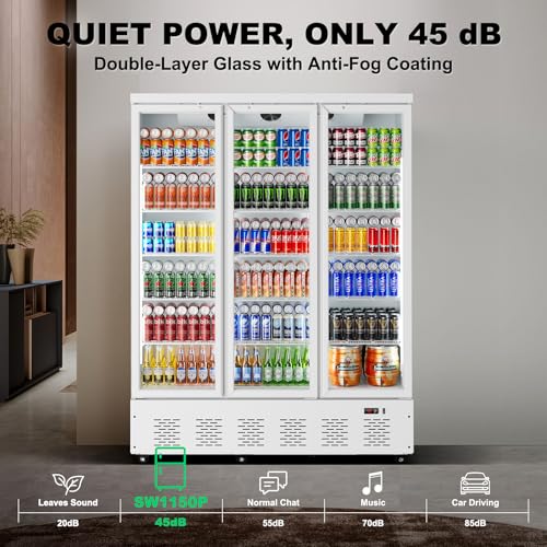 Image of 59'' W Commercial Refrigerators with 3 Glass Door, 40 Cu.Ft Beverage Refrigerators Commercial Fridge Upright Cooler with Soft LED Light and 15 Adjustable Shelves for Restaurant Stores