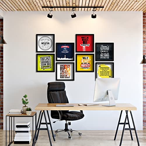 Image of PAPER PLANE DESIGN Motivational Quotes Wall Framed Poster, Office Decor, Inpirational Frame with Quotes.Set of 8 (10 x 10 Inches) (MDF POSTERS)
