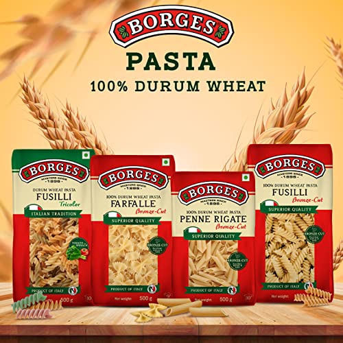 Image of Borges Tricolour Fusilli Pasta - 500 gm | Imported from Italy | Include Real Tomatoes & Spinach | No added colour (Pack of 3)